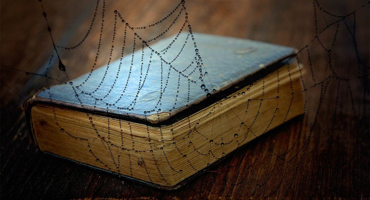 Old book with cobweb
