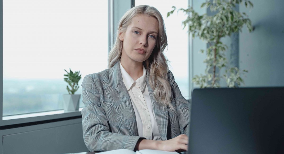 Businesswoman looking unfriendly.