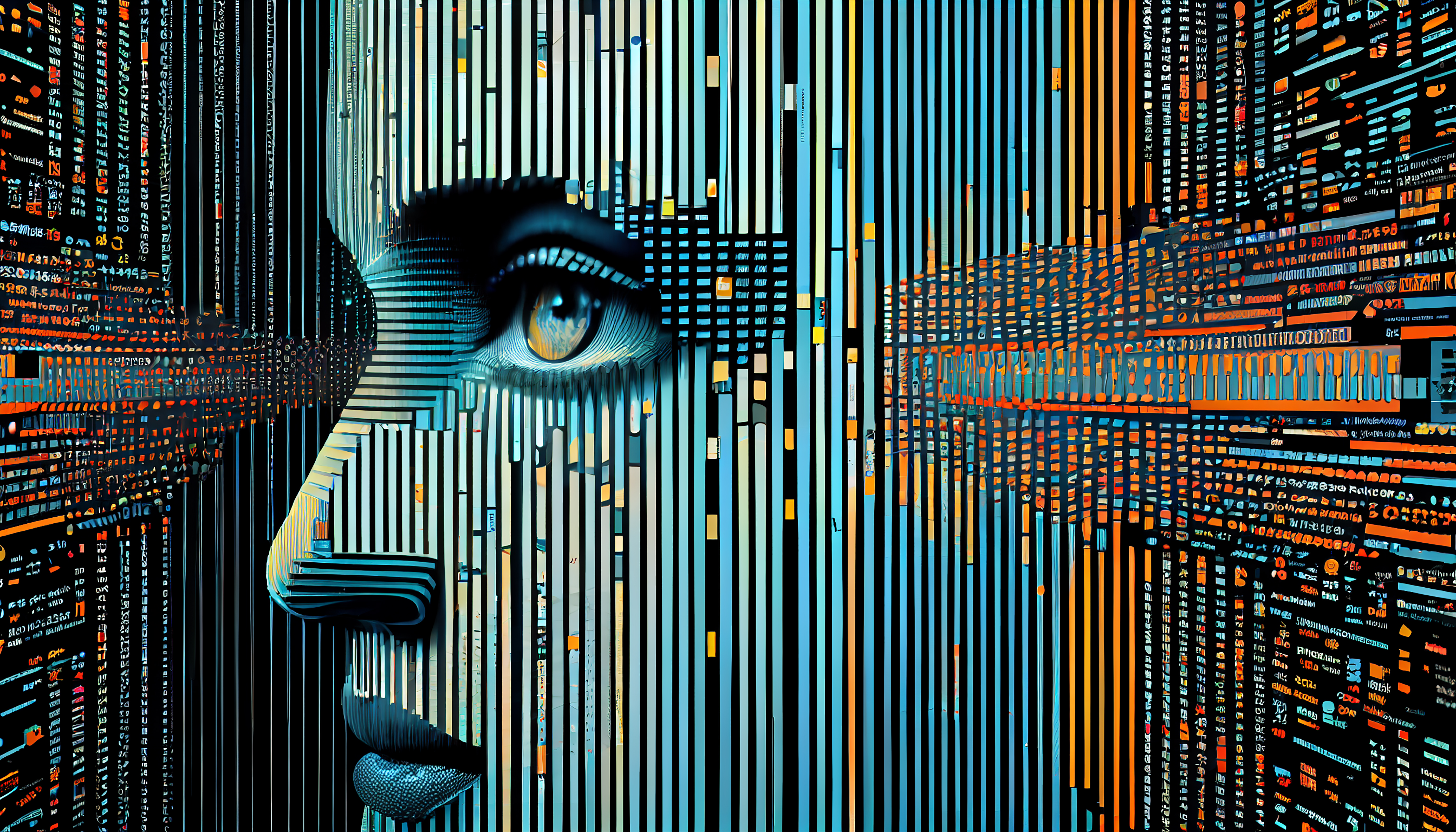 Futuristic computer graphic of glowing human face