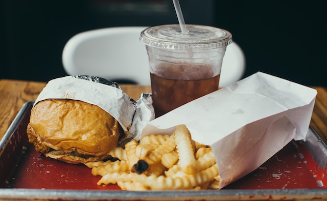 A burger, fries and a coke