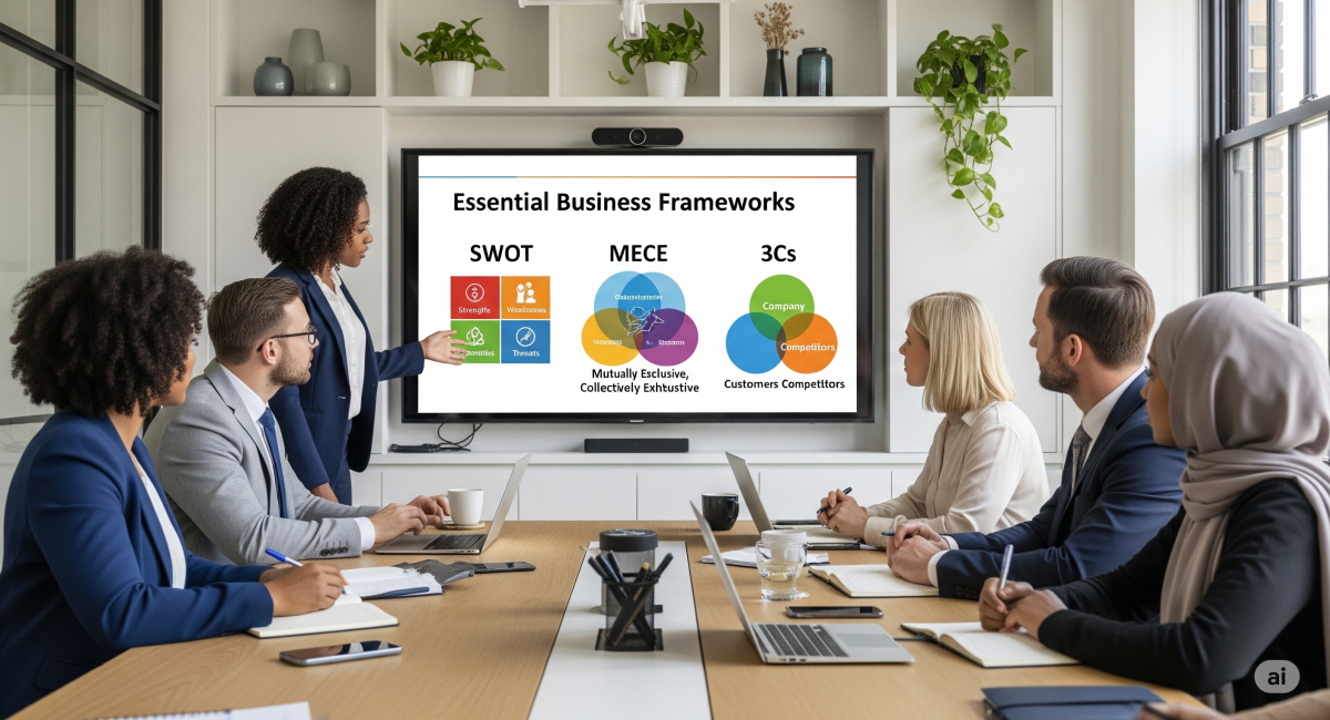 Consultant explaining business frameworks to clients