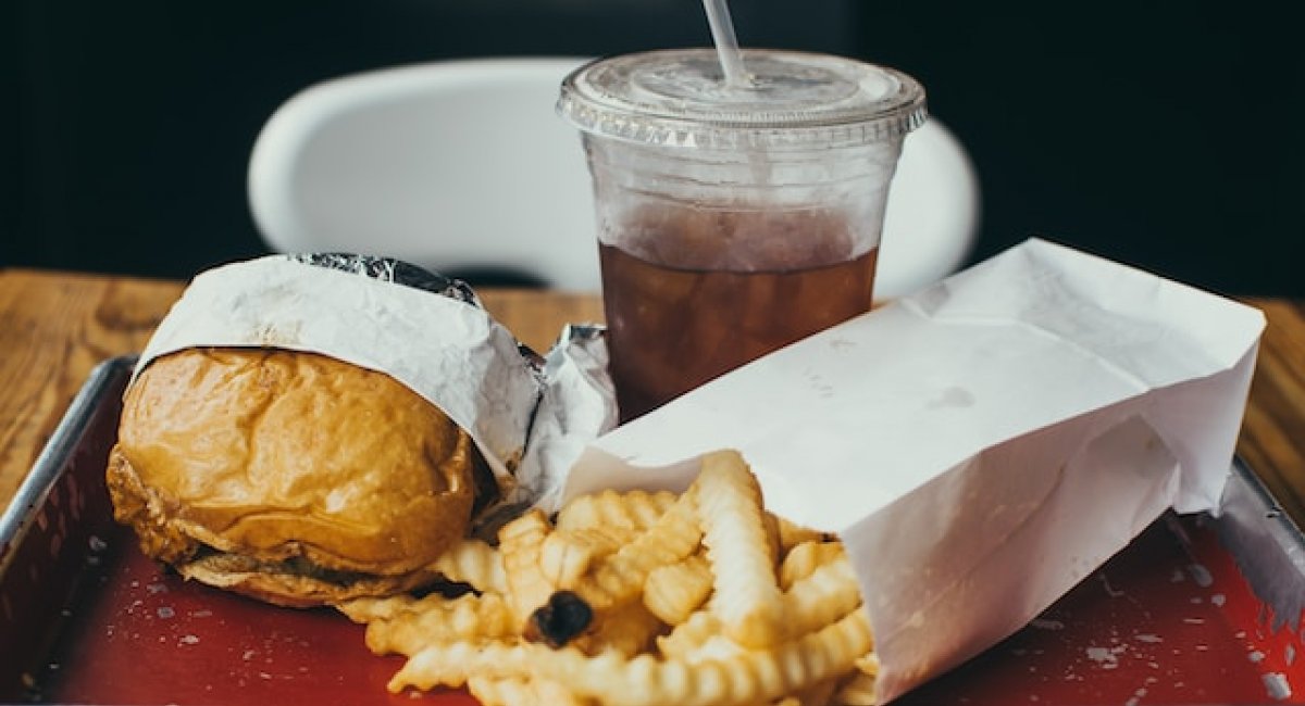 A burger, fries and a coke