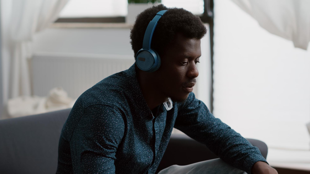 A man wearing headphones