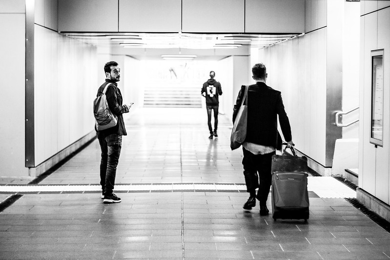 Man looking back in a hallway