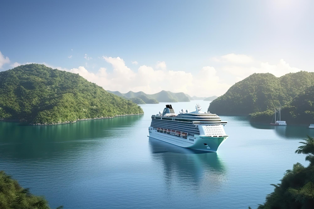 Large luxurious cruise ship sailing in the sea on a sunny day