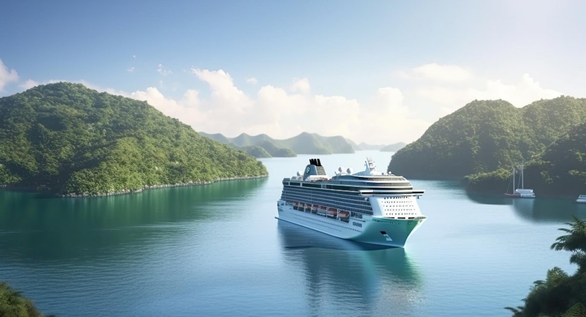 Large luxurious cruise ship sailing in the sea on a sunny day